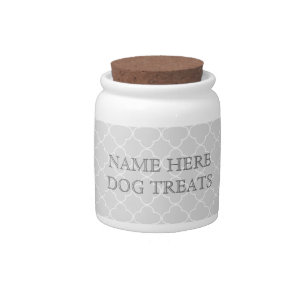 Grey White Quatrefoil Pattern Dog Treat Jar
