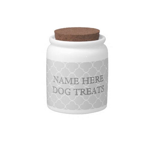 Grey White Quatrefoil Pattern Dog Treat Jar