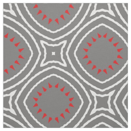 Grey White Red Ethnic Boho Chic Geometric Pattern Fabric
