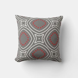 Grey White Red Ethnic Boho Chic Geometric Pattern Throw Pillow