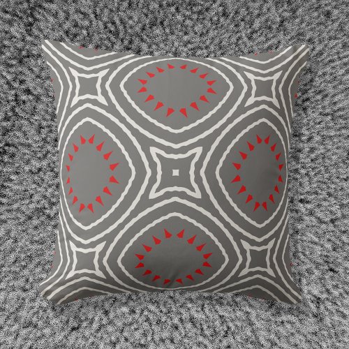 Grey White Red Ethnic Boho Chic Geometric Pattern Throw Pillow