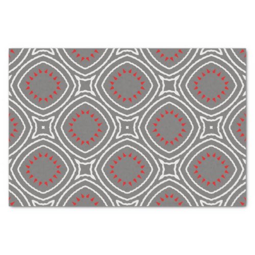 Grey White Red Ethnic Boho Chic Geometric Pattern Tissue Paper