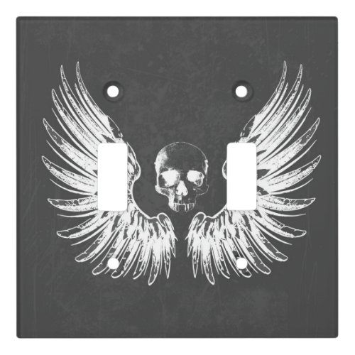 Grey  White Rock Angel Wings Skull Light Switch Cover