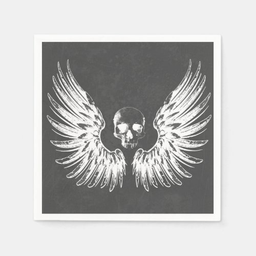 Grey  White Rock Angel Wings Skull Napkins