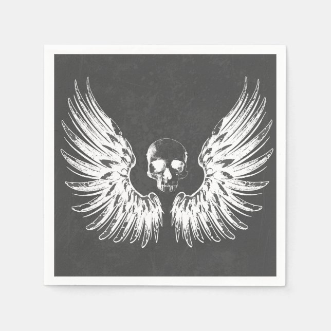 Grey & White Rock Angel Wings Skull Napkins (Front)