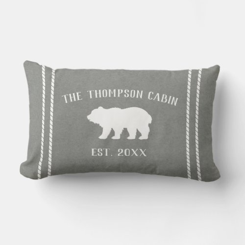 Grey  White Rustic Bear Personalized Lumbar Pillow