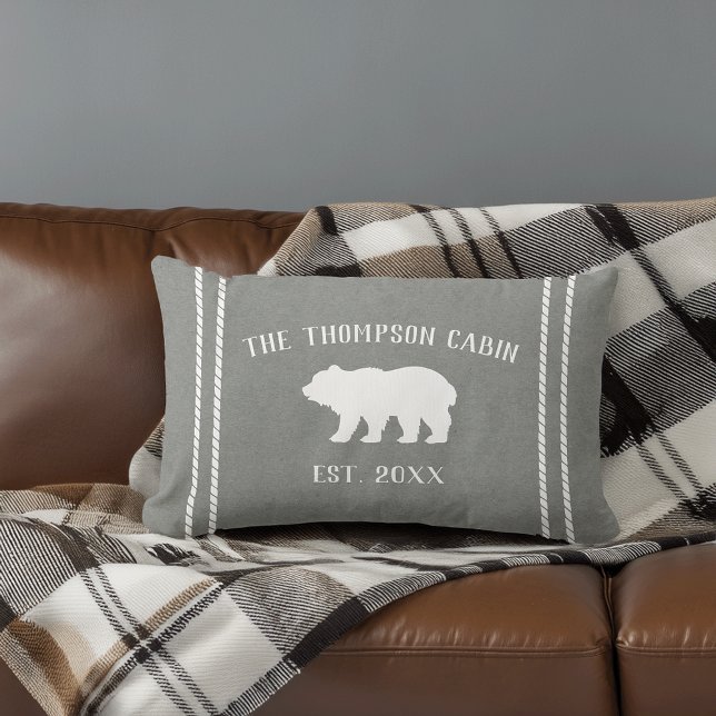 Grey & White Rustic Bear Personalized Lumbar Pillow (Creator Uploaded)