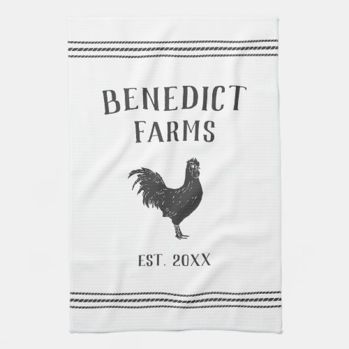 Grey  White Rustic Chicken Personalized Farm Name Kitchen Towel