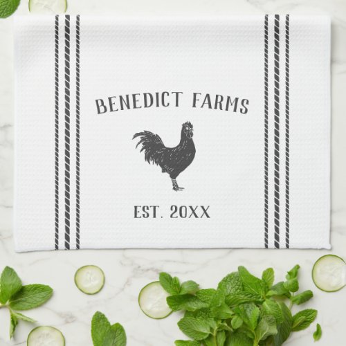 Grey  White Rustic Personalized Farm Name Kitchen Towel