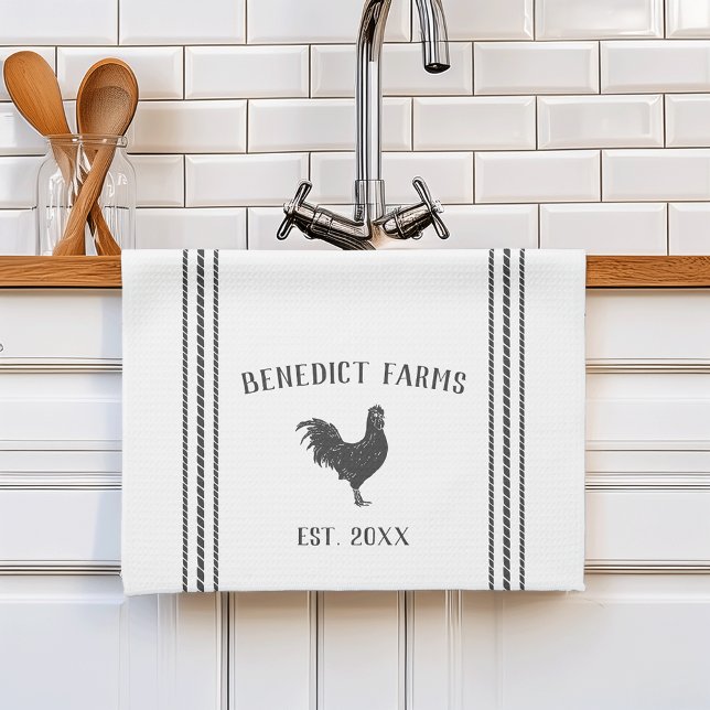 Grey & White Rustic Personalized Farm Name Kitchen Towel (Creator Uploaded)
