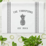 Grey & White Rustic Pineapple Personalized Kitchen Towel<br><div class="desc">Customize your kitchen with this cute personalized kitchen towel featuring your family name and year established in deep charcoal grey lettering accented with a pineapple illustration.</div>