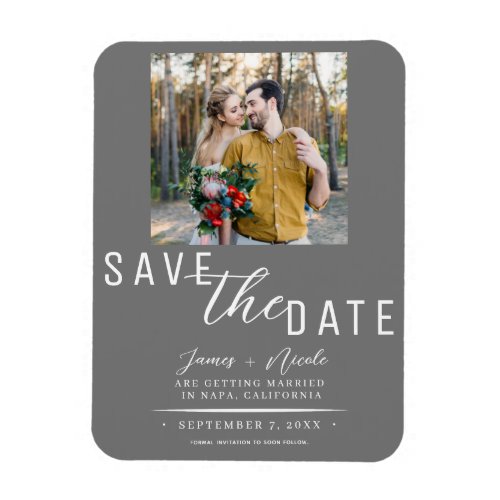 Grey  White Save the Date Photo Wedding Magnet
