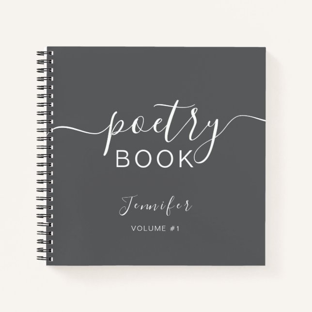 Grey White Script Your Name Poetry Notebook (Front)