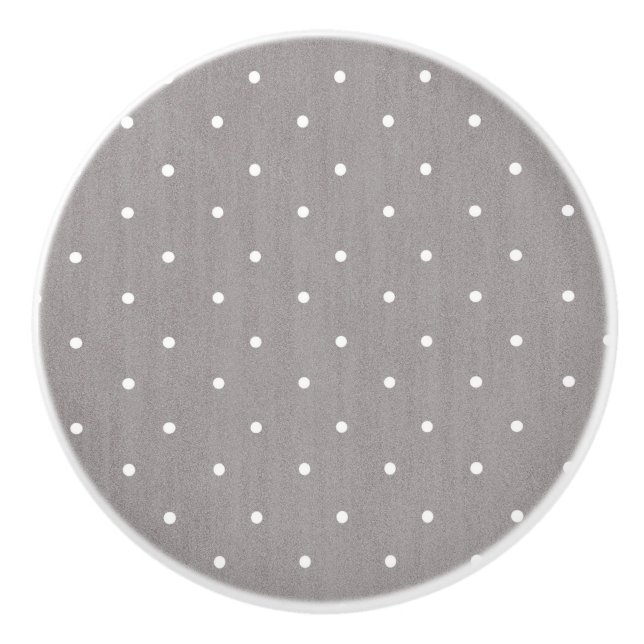 Grey & White Small Polka Dots Modern Chic Ceramic Knob (Front)