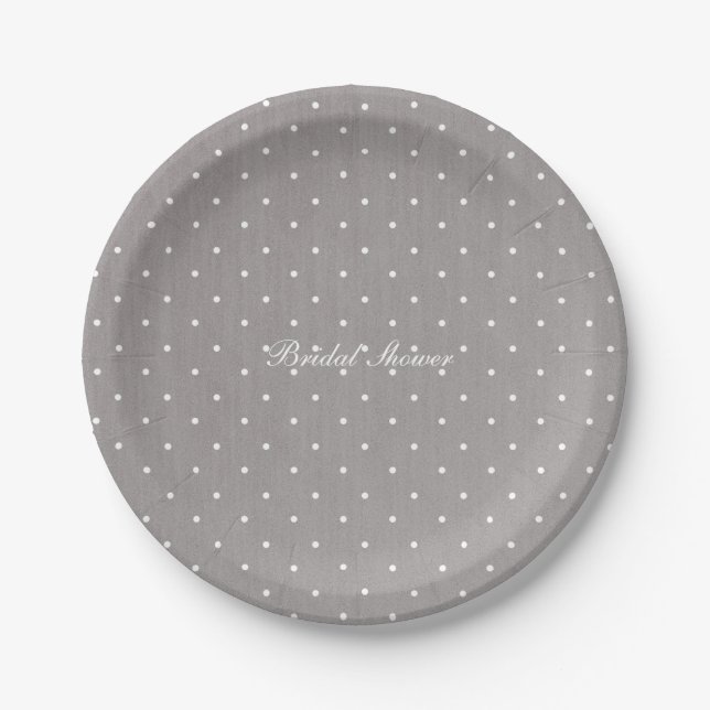 Grey & White Small Polka Dots Modern Chic Paper Plates (Front)