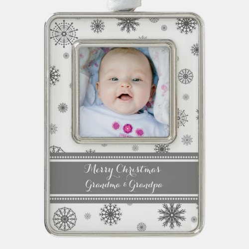 Grey White Snow Grandparents Christmas Ornament