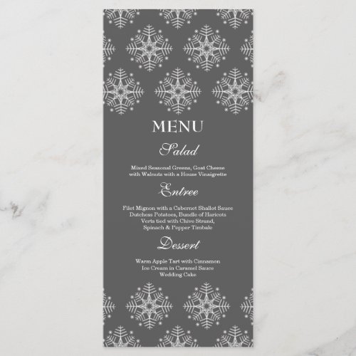 Grey  white snowflakes winter wedding food menu