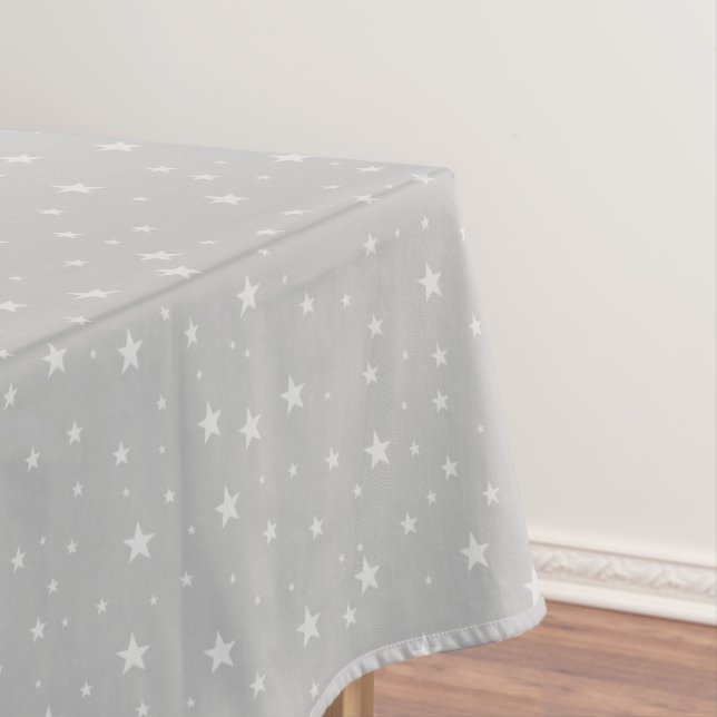 Grey White Star Christmas Tablecloth (In Situ)
