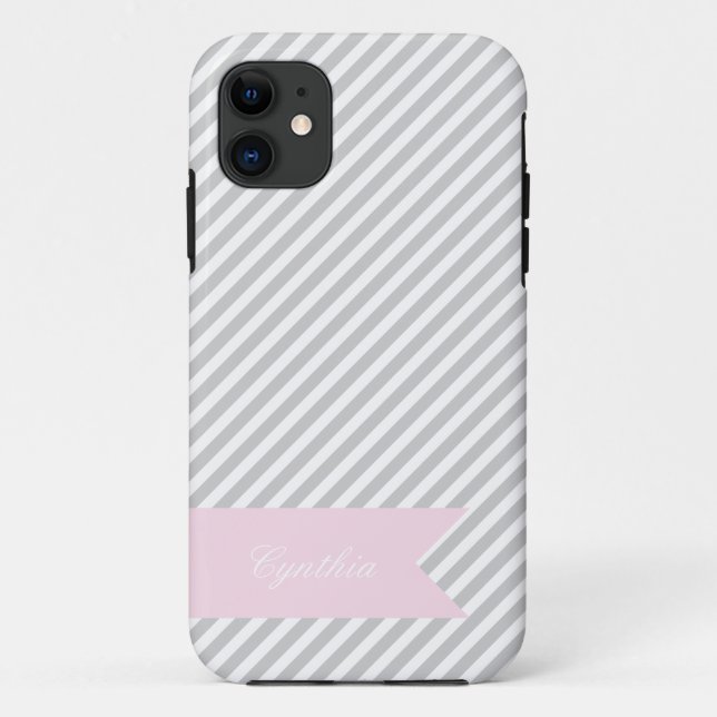 Grey & White Stripe Monogram iPhone 5 Case (Back)