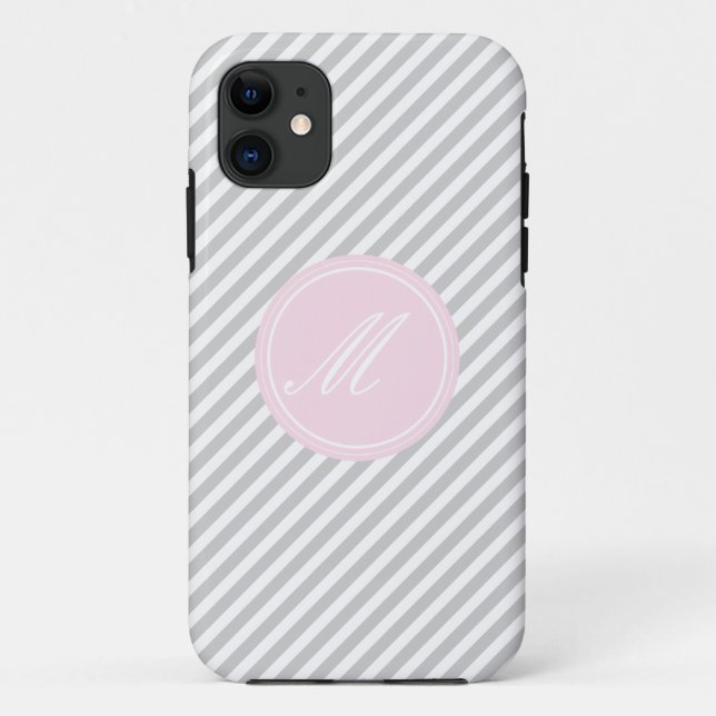 Grey & White Stripe Monogram iPhone 5 Case (Back)