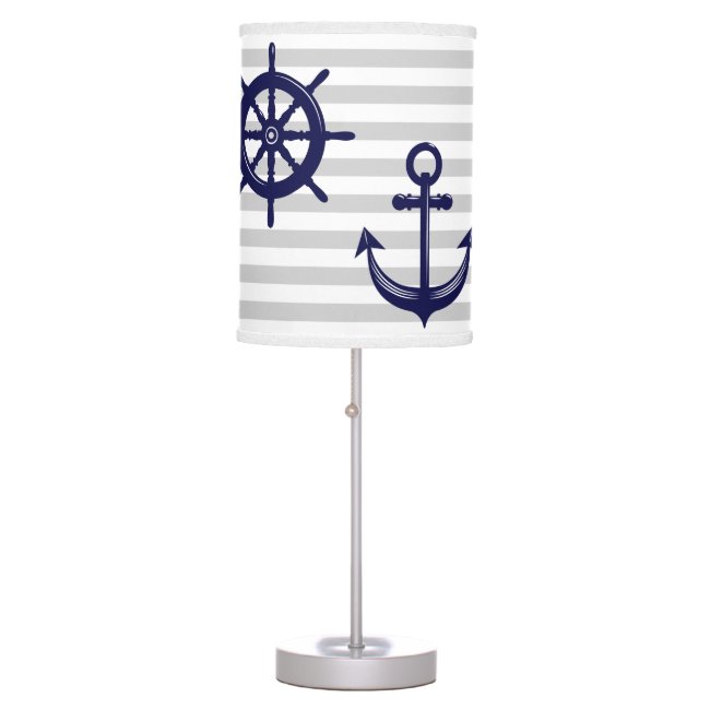 Grey White Stripe Navy Anchor Ship Wheel Nautical