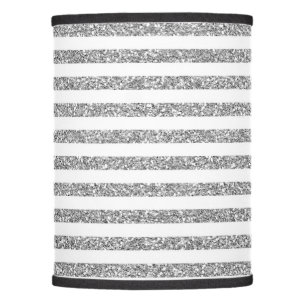 Grey & White Striped LampShade with Silver Glitter