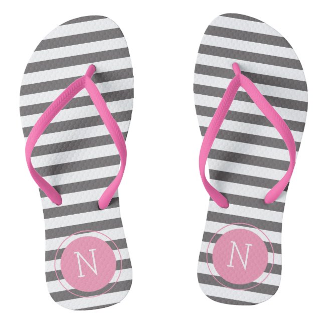 Grey & white striped Monogrammed Flip flops