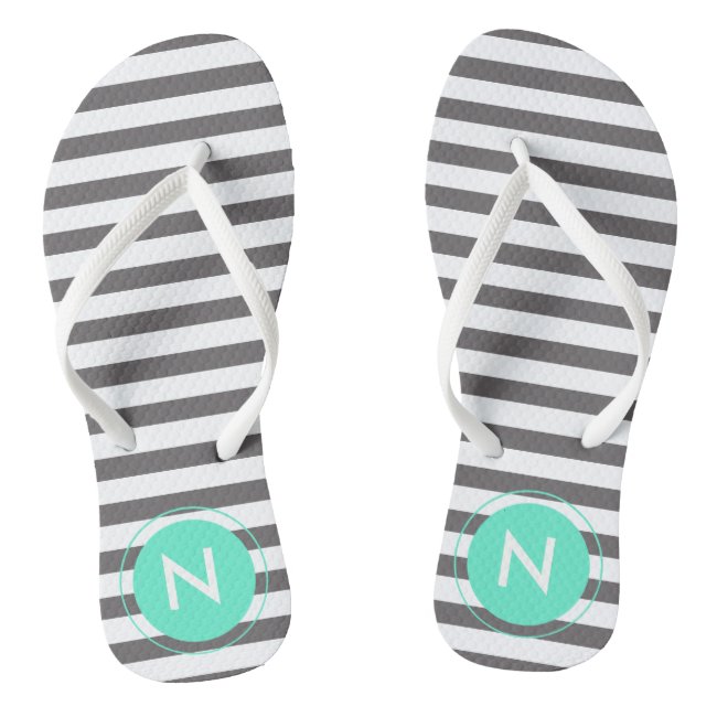 Grey & white striped Monogrammed Flip flops
