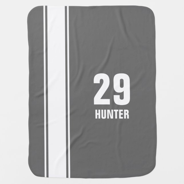 Grey & White Striped Sports Jersey Baby Blanket (Front)