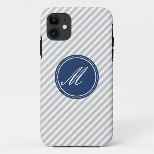 Grey  White Stripes w Monogram iPhone 5 Case