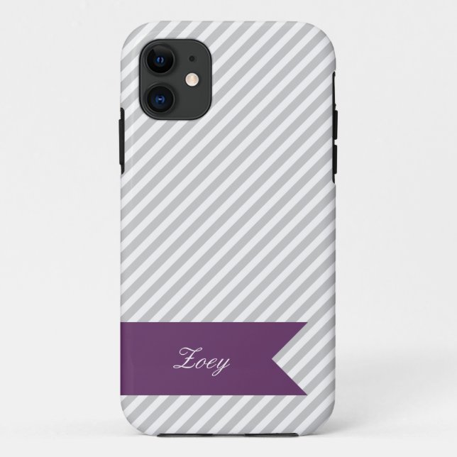 Grey & White Stripes w Monogram iPhone 5 Case (Back)