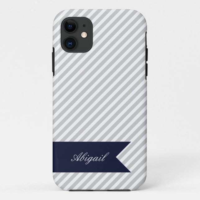 Grey & White Stripes w Monogram iPhone 5 Case (Back)