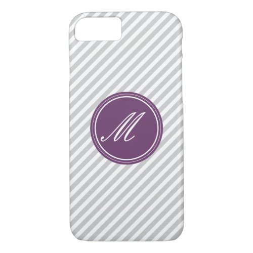 Grey  White Stripes w Monogram iPhone 7 Case