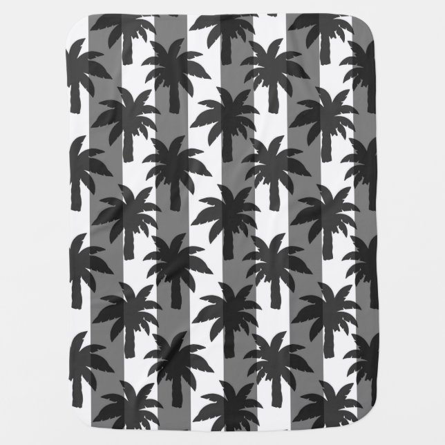 Grey White Tropical Palm Trees Stripes Design  Baby Blanket (Front)