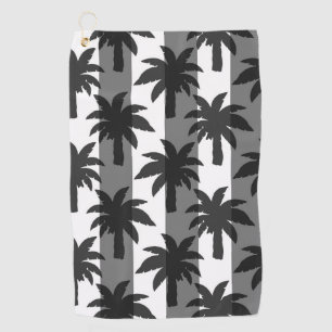 Grey White Tropical Palm Trees Stripes Design Golf Towel