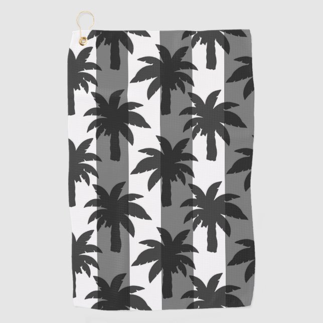 Grey White Tropical Palm Trees Stripes Design  Golf Towel (Front)