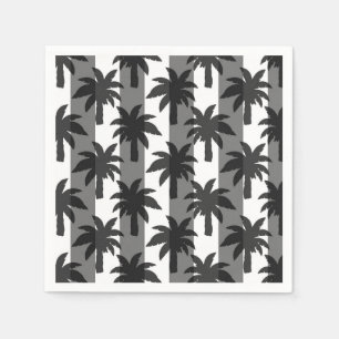 Grey White Tropical Palm Trees Stripes Design Napkins