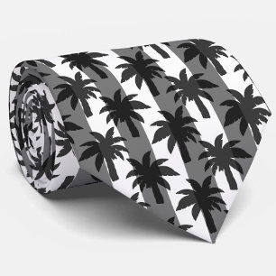 Grey White Tropical Palm Trees Stripes Design  Neck Tie