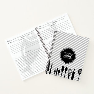 Grey & White Utensils Personalized Recipe Notebook