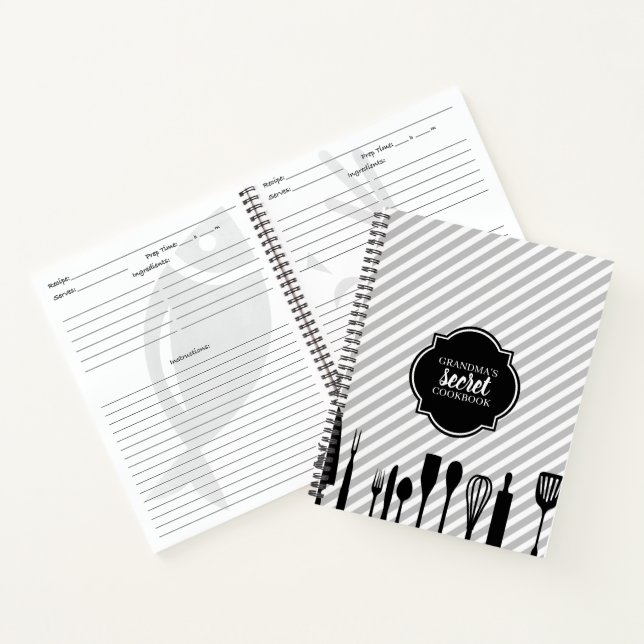 Grey & White Utensils Personalized Recipe Notebook (Inside)