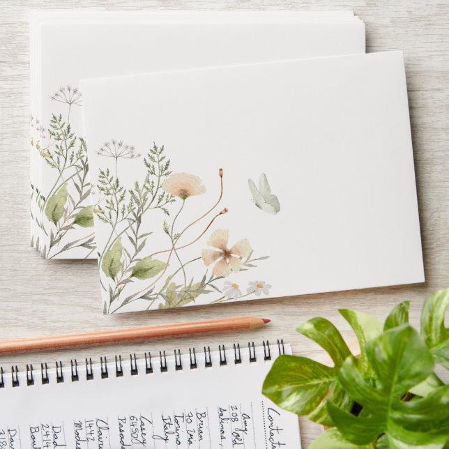 Grey white wildflowers watercolor  envelope (Stacked)
