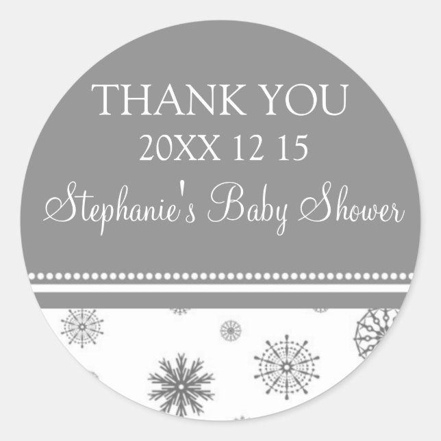 Grey White Winter Baby Shower Favor Stickers (Front)