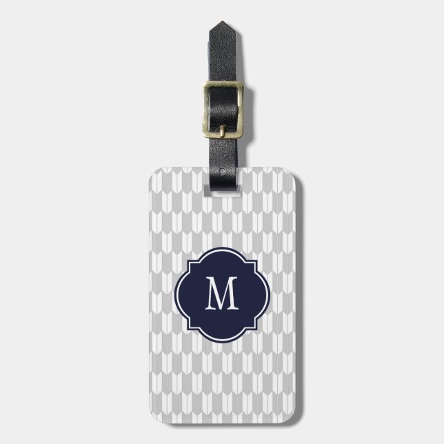 Grey & White Yagasuri Monogram Luggage Tag (Front Vertical)
