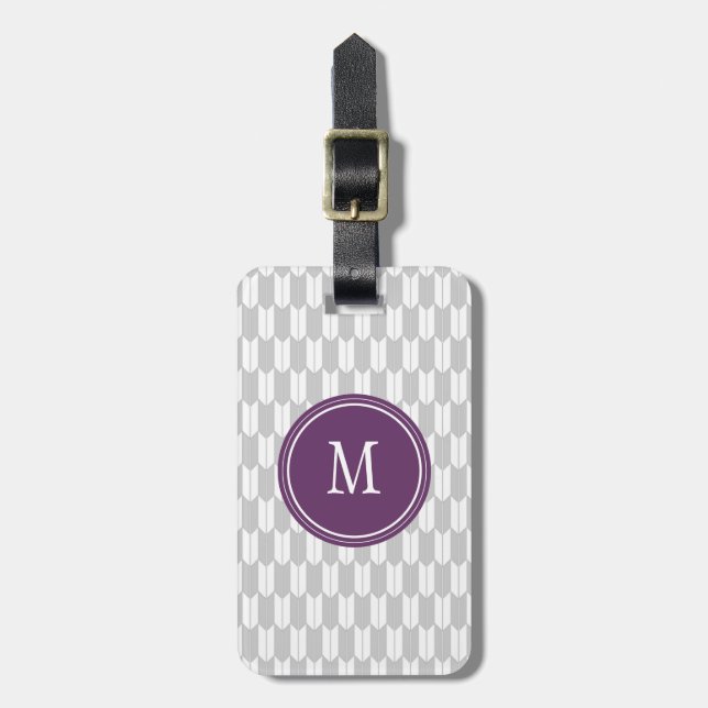 Grey & White Yagasuri Monogram Luggage Tag (Front Vertical)