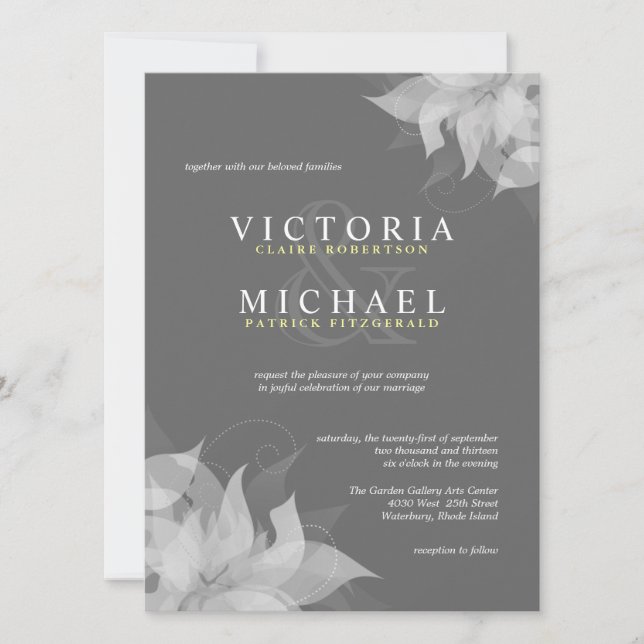 Grey White Yellow Semi-Formal Wedding Invitations (Front)
