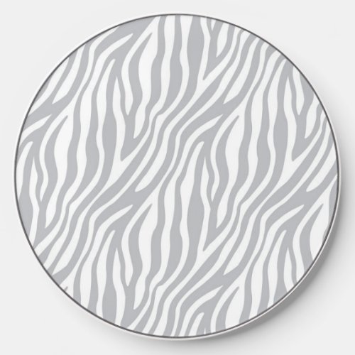 Grey  White Zebra Stripe Animal Print Wireless Charger