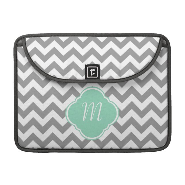 Grey & White Zigzag Custom Monogram MacBook Pro Sleeve (Front Closed)