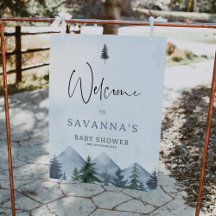 Grey Wilderness Winter Baby Shower Welcome Sign