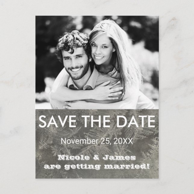 Grey Winter Ice SAVE THE DATE Photo Postcard (Front)