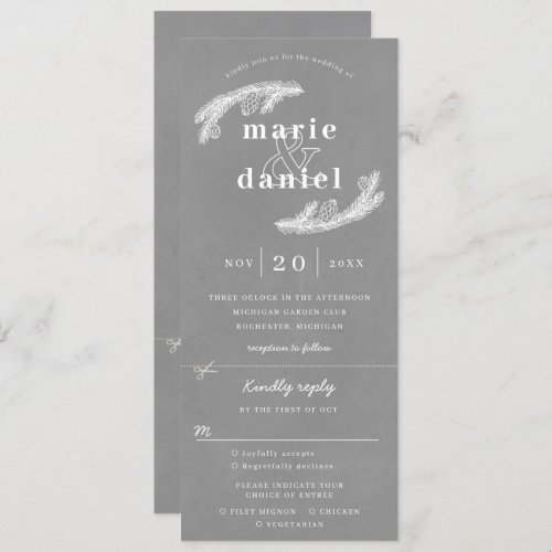 Grey winter wedding invitation w rsvp attached